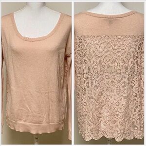 American Eagle blush pink long sleeve blouse lace back boho womens medium